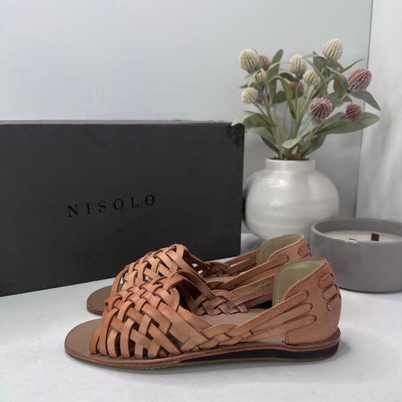 Nisolo Huarache Woven Peep Toe Leather Sandals Natural Suela Women